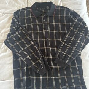 Marc Edwards Men's Black Checkered Long Sleeve Rugby Shirt Large